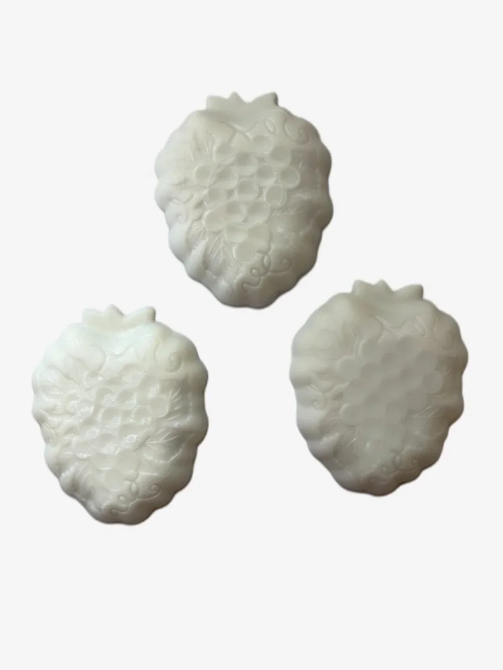Vintage Milk Glass Grape & Leaf Dishes Set of 3 Embossed Scalloped Fruit Shape